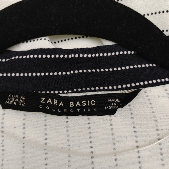 Zara Basic Tunic Blouse Bow Tie Blue/White XL - Picture 7 of 8